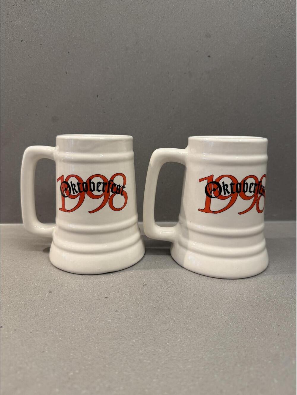 Jägermeister Oktoberfest 1998 Beer Stein Mug Set of 2 White Ceramic 12 oz